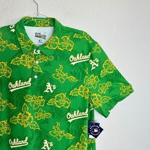 Reyn Spooner MLB Oakland Athletics Mens Performance Polo Shirt Green Floral L